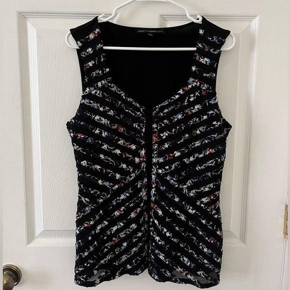 White House Black Market Tops - White House Black Market Black Floral Stripe Blouse